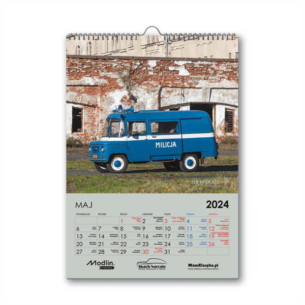 Kalendarz 2024 z klasykami motoryzacji Nysa Milicja