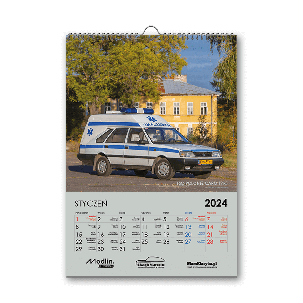 Kalendarz 2024 z klasykami motoryzacji Polonez Karetka